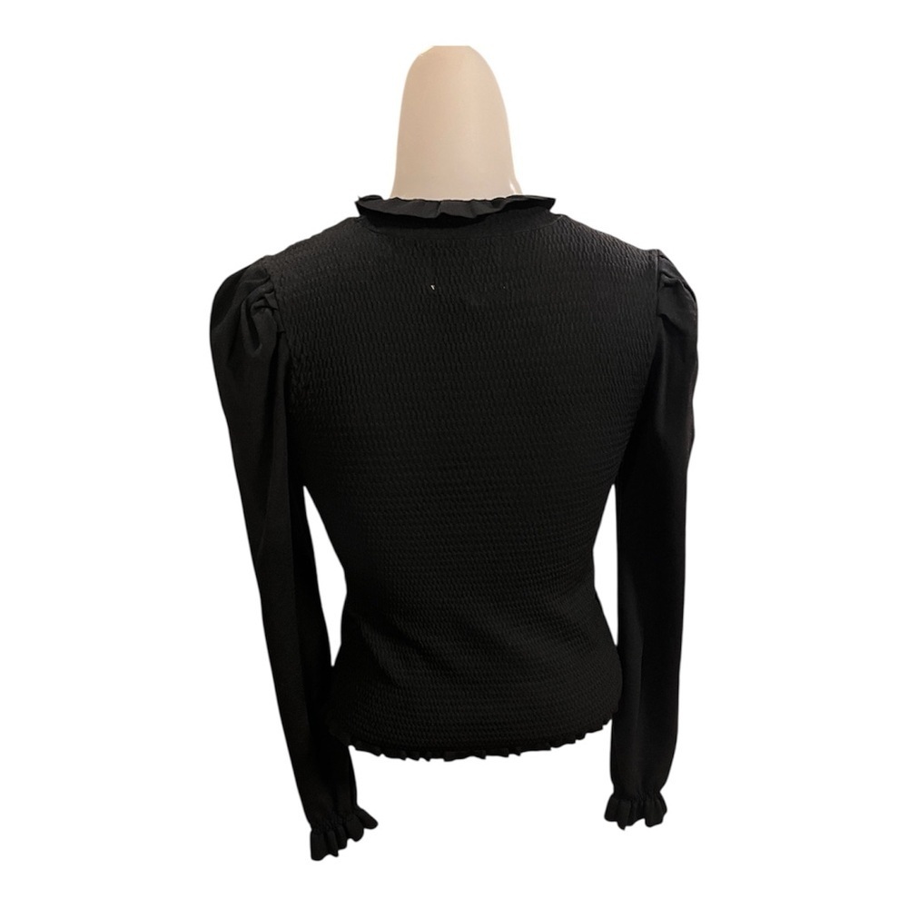 Chic Black Textured top with puffed sleeves and ruffle details size XS - Picture 2 of 7